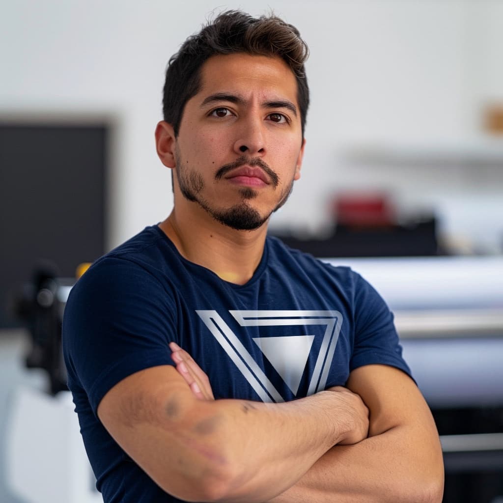 Hombre con camiseta del logotipo de Punto Clave